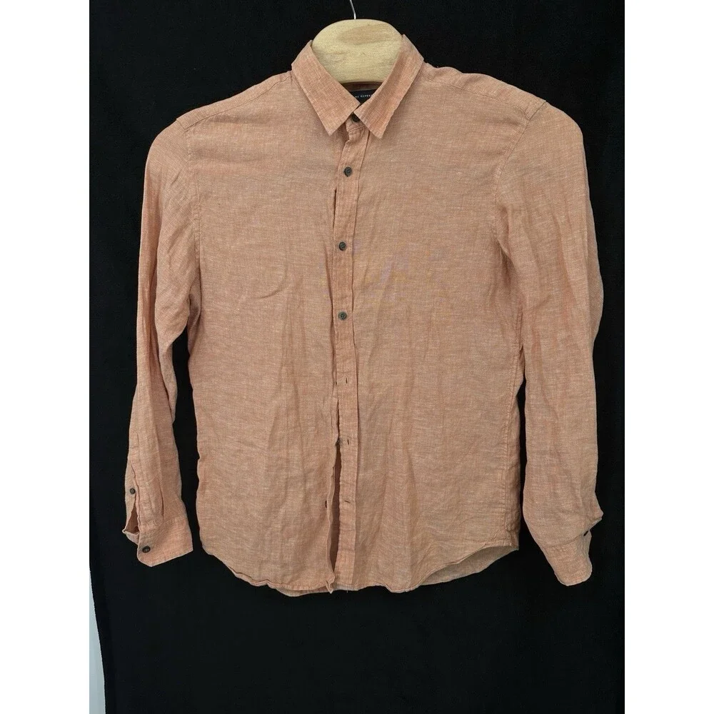 Banana Republic Shirt Mens Large Coral Linen Cotton Untucked‎ Slim Fit Button Up